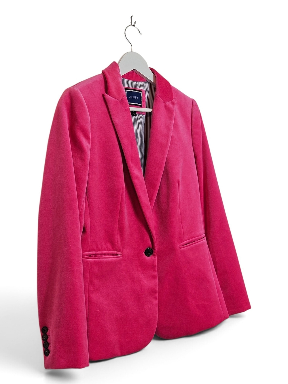 J.Crew Velvet Blazer Size 4 Parke Tailored Cotton Bright Begonia Pink Peak Lapel